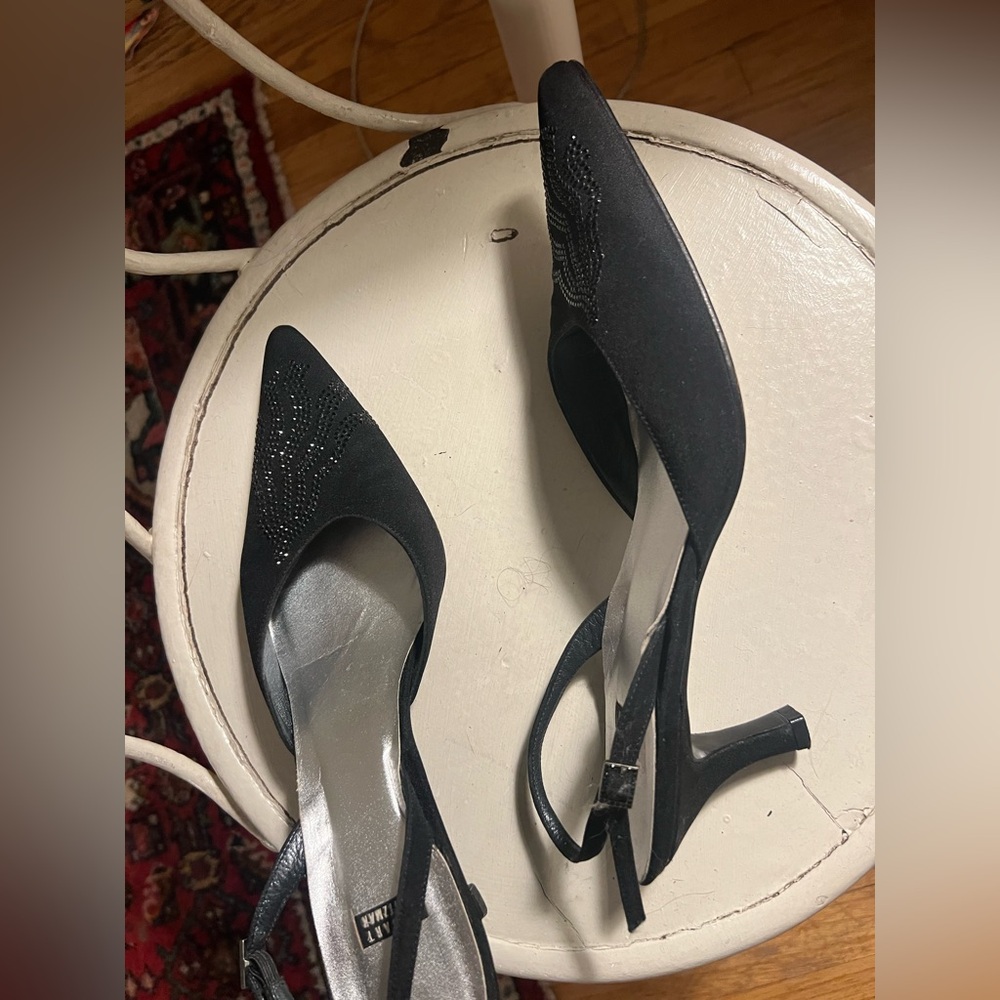 Stuart Weitzman Black Heels with Silver Accents